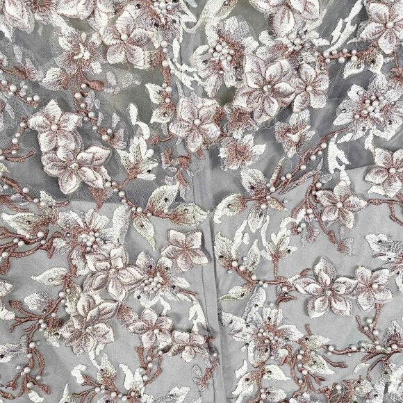 La Femme Gray Embroidered & Beaded Ballgown Floral Chiffon Dress - Picture 8 of 8